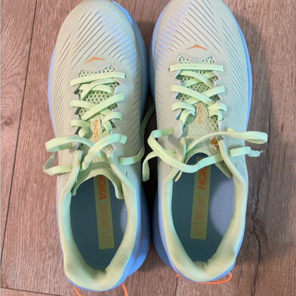 Hoka Rincon 3 Lime and Sky Blue Sneakers size 8